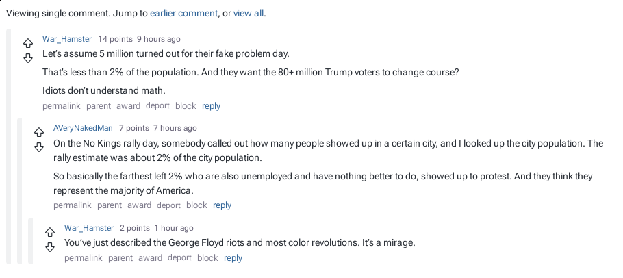 Let’s assume 5 million turned out for their fake problem day.That’s less than 2% of the population. And they want the 80+ million Trump voters to change course? Idiots don’t understand math. 